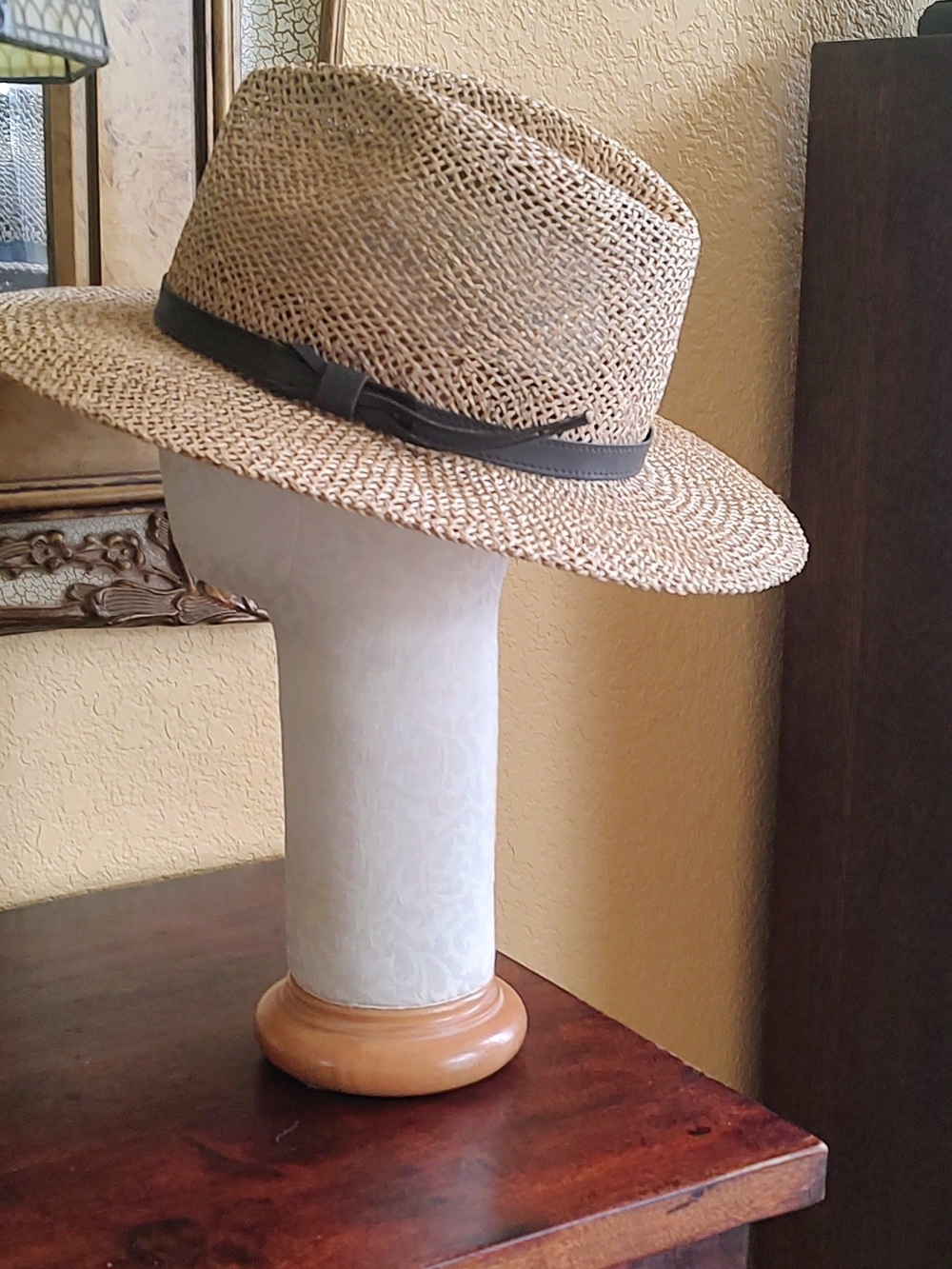 Stetson Straw Fedora Hat with Brown Band - Picture 3 of 14